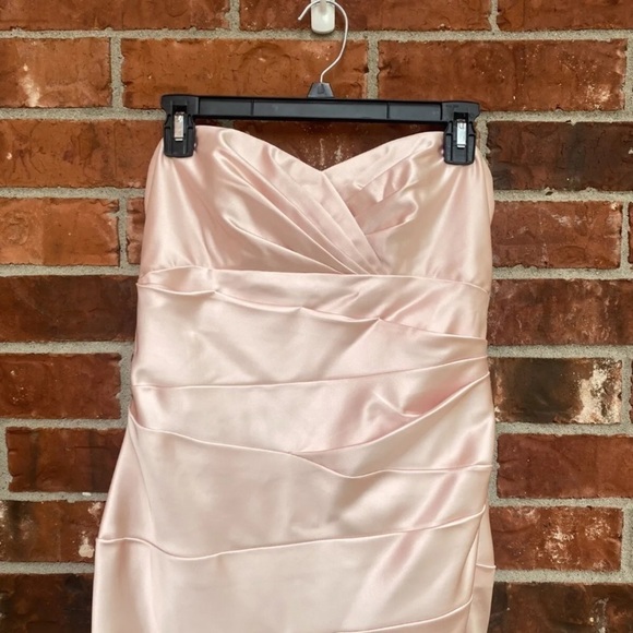 Davids Bridal Womens 8 Blush Pink Sweetheart Strapless Satin Formal Dress - Picture 2 of 8